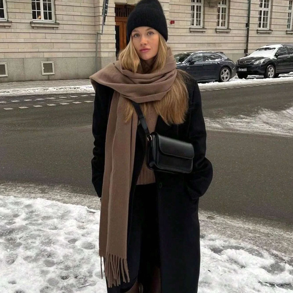 37*230 cm hiver écharpe femmes luxe cachemire écharpe épaissir chaud foulards gland foulard châles couleur unie doux châle