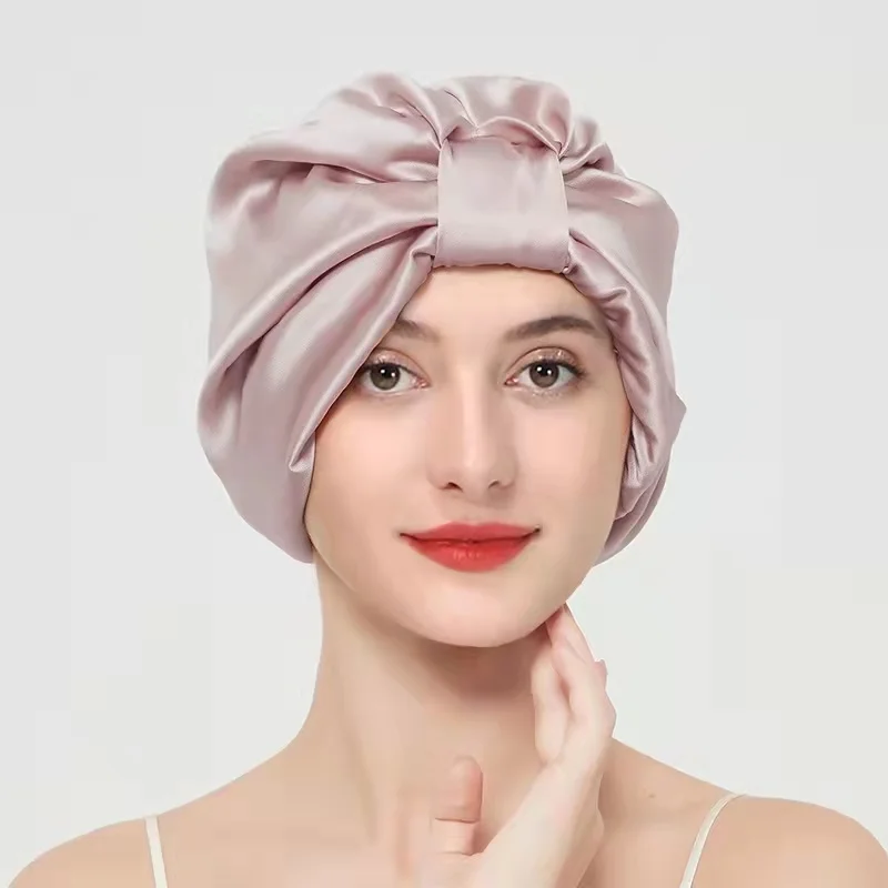 InjTurban pour femme, bonnet pour dormir, double couche, tête arrondie, mûrier, pur naturel, 19 Momme, 100