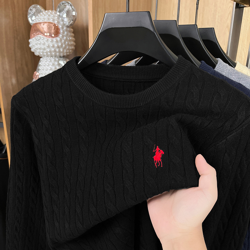 Pull de luxe pour homme à manches longues, col rond, broderie jacquard, tricot haut de gamme, pull tendance, chaud et confortable, vêtements pour homme