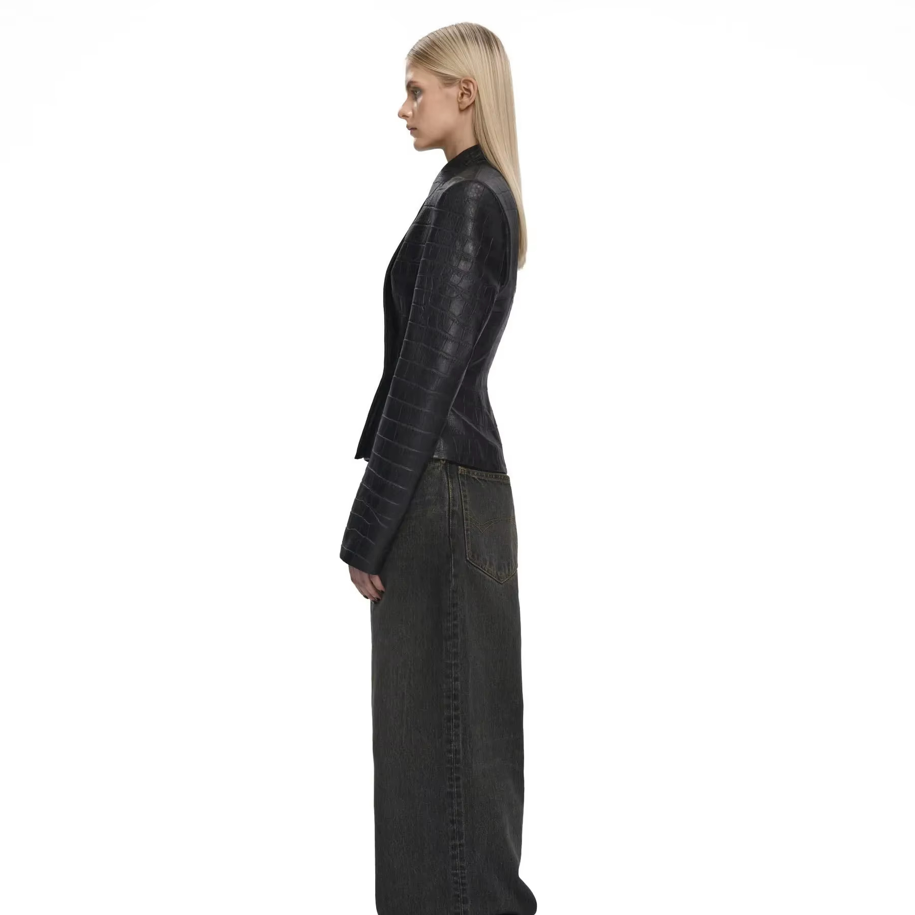 Veste en similicuir vintage pour femme BJTZ, ourlet asymétrique, coupe ajustée, élégante, pour le bureau, les soirées, les occasions décontractées, printemps automne