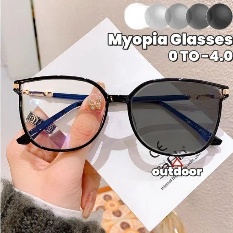 Lunettes de myopie photochromiques pour femmes, lunettes à vue courte, grand cadre, document coloré, lunettes proxy, mode diamant, haut de gamme