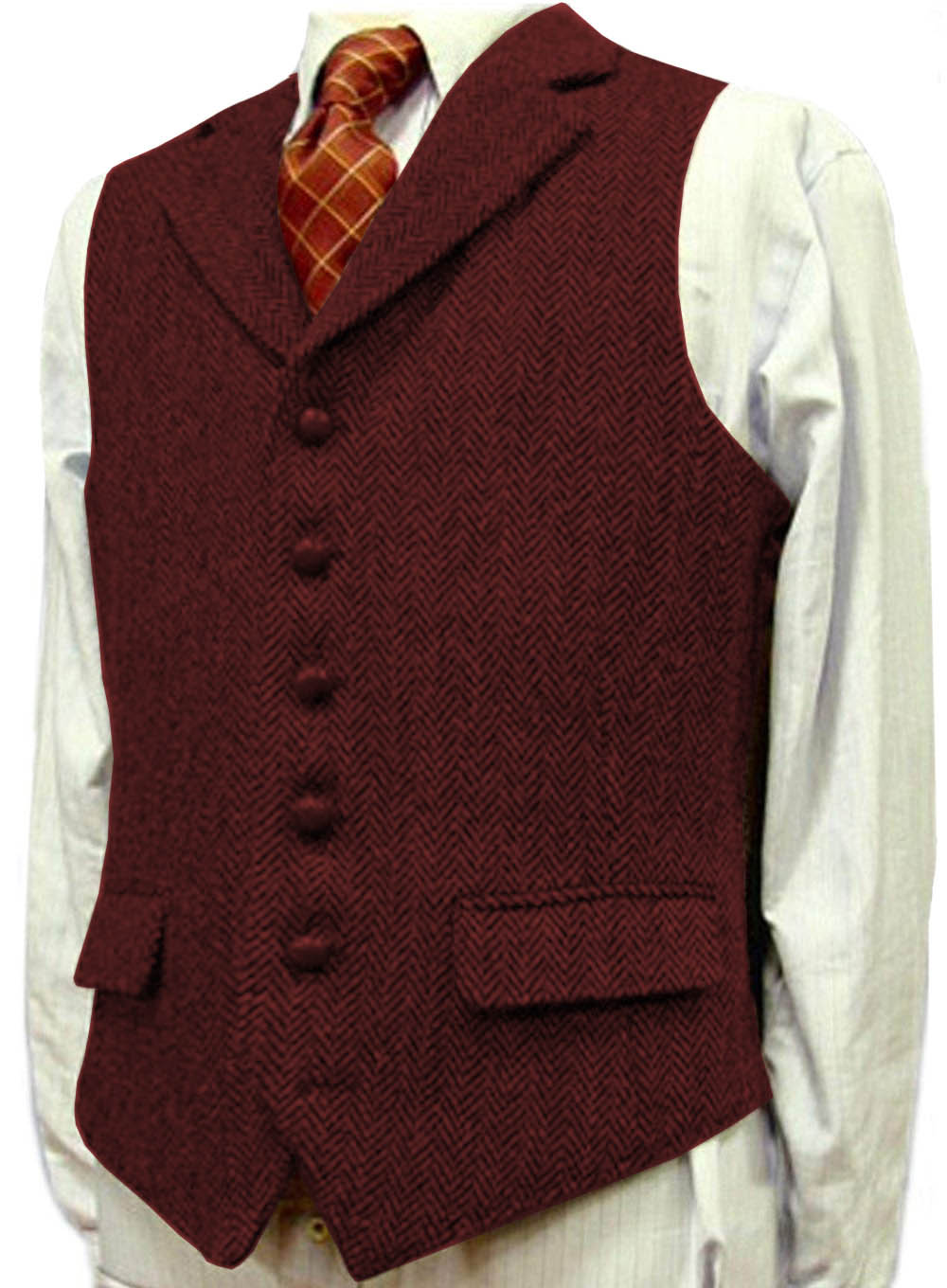 Gilet en laine à chevrons pour homme, col en V, formel, marié d'affaires, mariage, vert/noir/marron/vert/gris