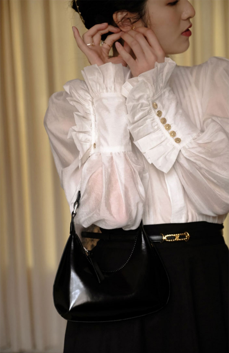 Chemise en mousseline de soie à volants blancs pour femmes, chemises à manches longues, tempérament féminin, col rabattu, chemise en Tencel, Y2K, printemps