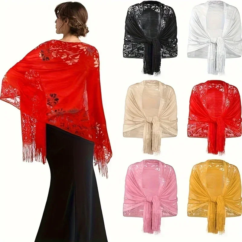 Écharpe classique en dentelle creuse pour femmes, robe de soirée pour demoiselles d'honneur, châle pour robe de mariée, châle de bal pour femmes