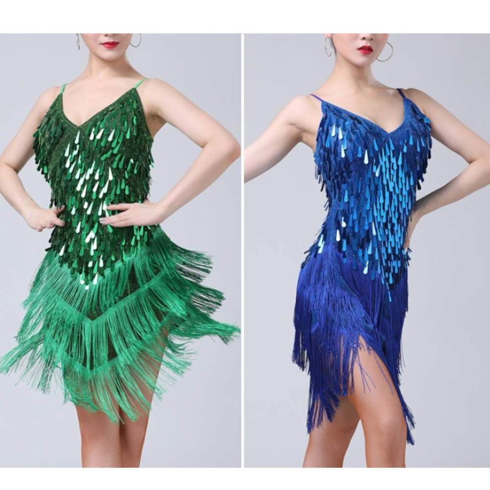 Robe de brevLatine à Franges pour Femme, Rouge, Bleu, Or, Sexy, Paillettes, Salsa, Salle de Bal, Tango, Cha, Cha, Régions ba, Samba