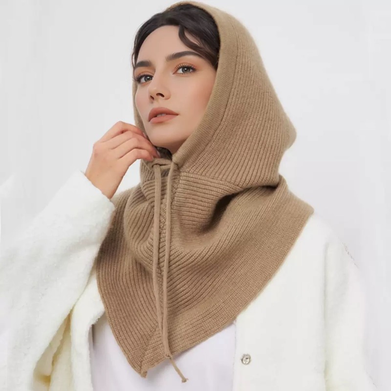 Écharpe à capuche en tricot pour femmes, chapeau intégré, cache-cou, cagoule à cordon de serrage, écharpe-cagoule coupe-vent pour la protection du cou par temps froid.