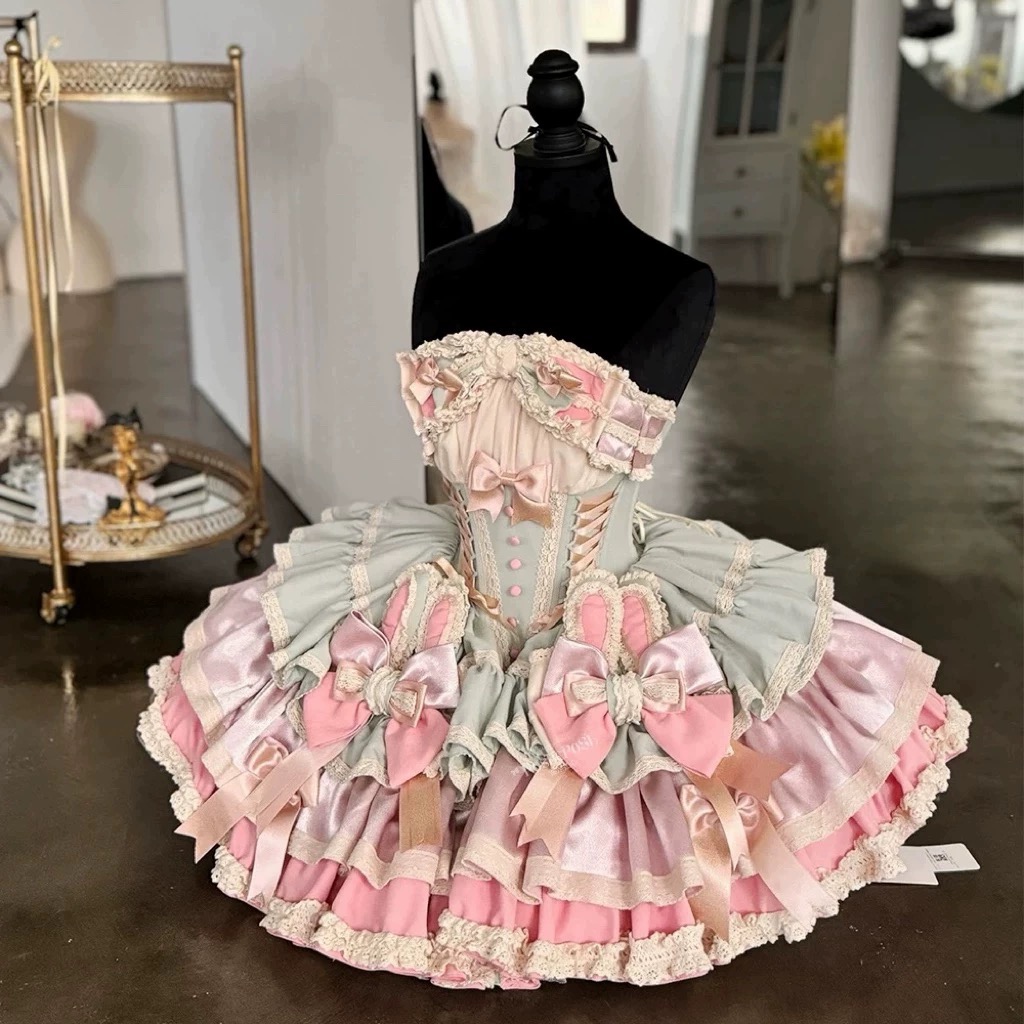 Robe de princesse à taille fine, Style français japonais, douce, occidentale, Robe de bal, gâteau, littéraire, Preppy, dentelle, panneaux, pour Femme