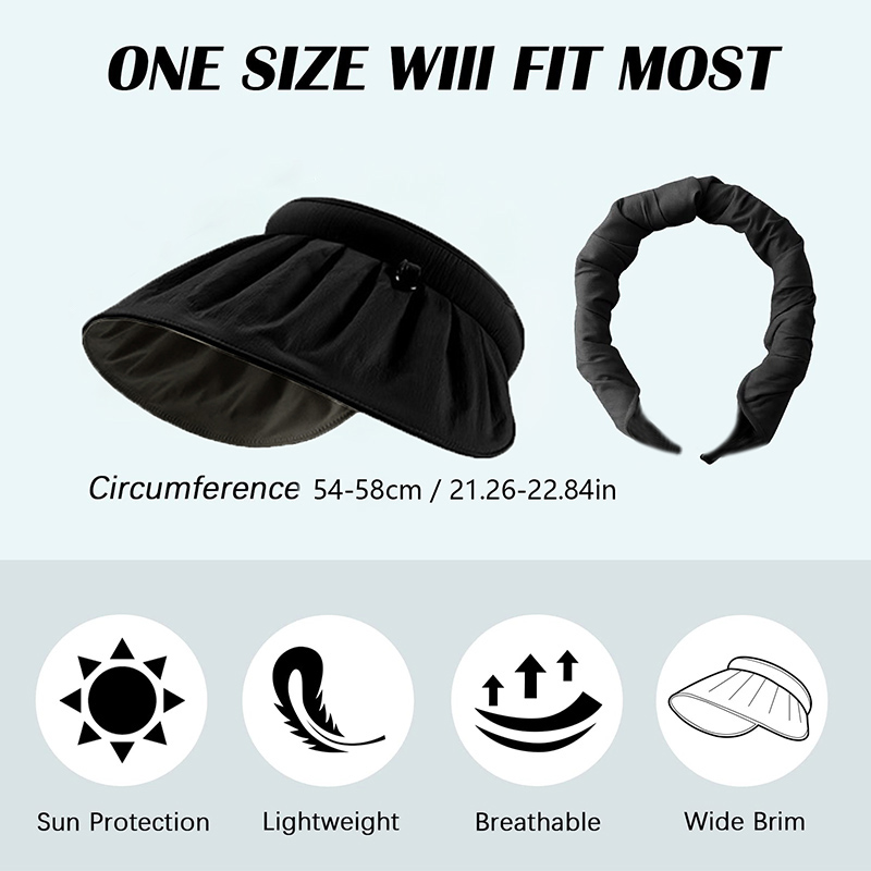 Chapeau de soleil pliable pour femme, visière large, protection UV, chapeau de plage d'été