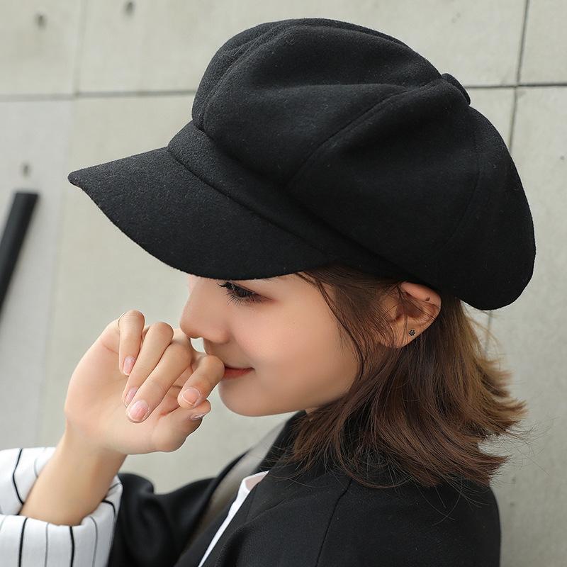 Casquette gavroche octogonale unie pour hommes et femmes, chapeaux décontractés pour femmes, béret en laine, casquettes de peintre, monochrome, automne, hiver