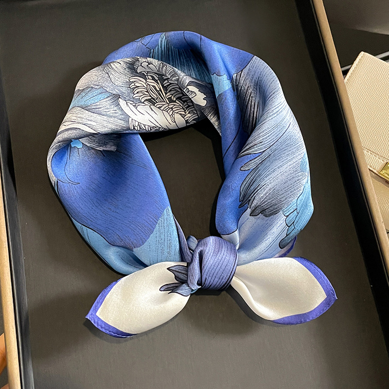 Petit foulard carré en soie Pure 100% pour femmes, 53cm, imprimé à la mode, pour le cou, les cheveux, les mains, le poignet, Bandana, cravate fine, châles de luxe