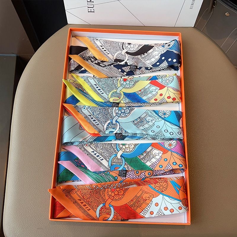 Foulard en soie imprimé rétro français 5x90cm, avec poignée nouée et enveloppée, ruban léger, selle de luxe, banderole en sergé, décoration
