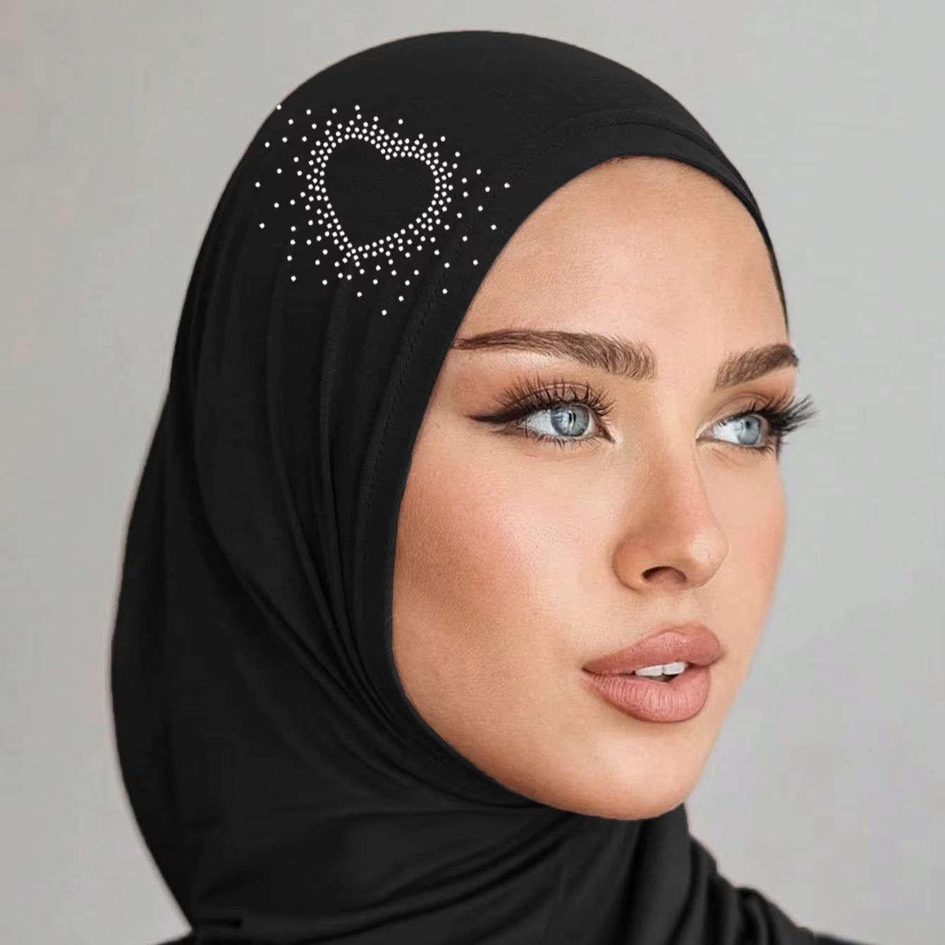 Hijab en jersey musulman avec strass thermocollants, bonnet doux avec nœud, foulard orné de strass en forme de cœur
