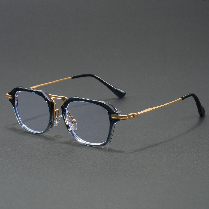 Lunettes de vue carrées rétro de luxe pour hommes, monture épaisse en acétate, verres optiques en métal mélangé, filtre anti-lumière bleue, pour le bureau et le quotidien