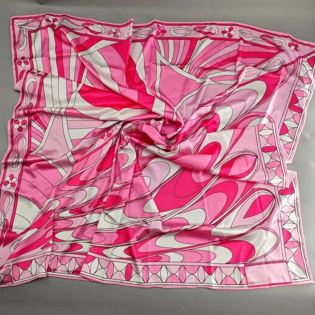 Nouvelle Écharpe en Soie Rose 2026 au Design Tendance avec Logo Signature Lettre, Accessoire de Plage de Luxe pour Femme