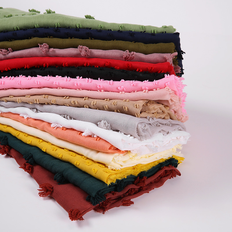 2020 nouveau foulard en mousseline de soie à bulles floquées hijabs pour femmes musulmanes couleur unie foulard islamique respirant foulards de tête arabe