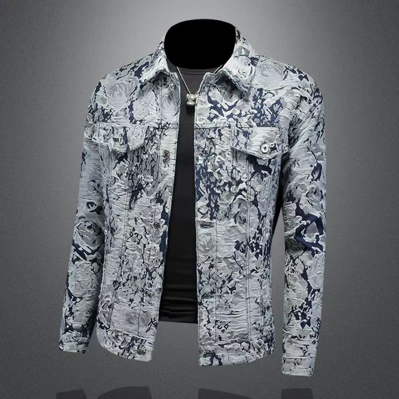 Printemps automne haute qualité rétro Denim veste hommes mode Jacquard décontracté Denim vestes Social Streetwear Cowboy manteaux