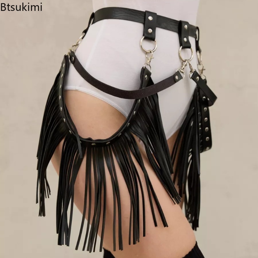 Ceinture harnais en cuir de Style Punk, jupe à franges, ceinture de taille gothique, mini-jupe rétro médiévale, accessoire de spectacle de Cosplay d'halloween