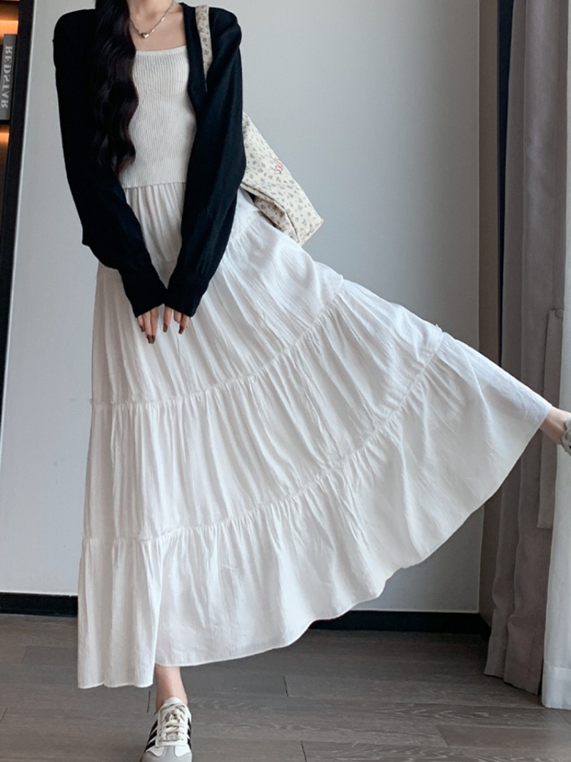 Jupes longues blanches élégantes à volants pour femmes, jupe maxi taille haute, jupe ample décontractée coréenne pour femme, printemps été