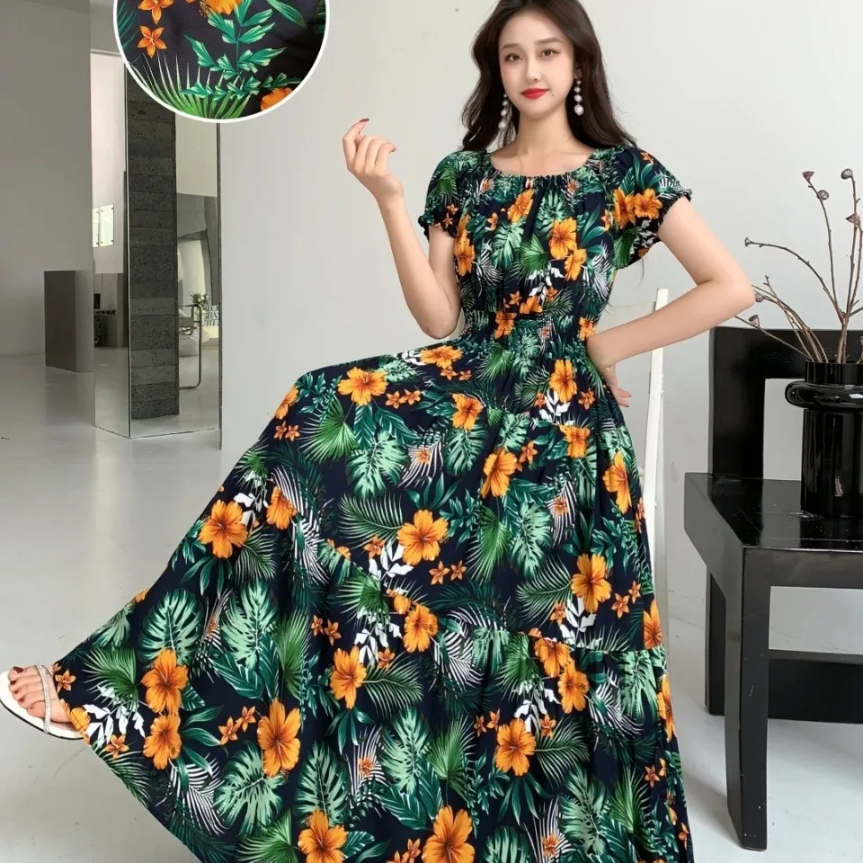 Robes en coton et soie pour femmes, nouvelle robe imprimée taille haute, Slim, en coton artificiel, longue, style bohème, à fleurs, été 2025