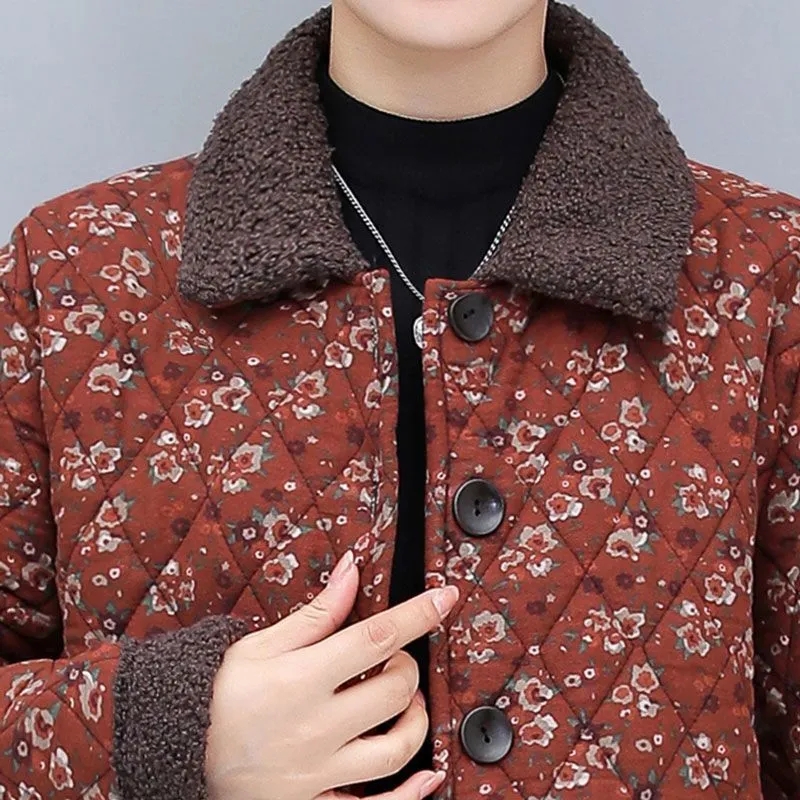 Manteau rembourré en coton pour femme, pardessus en laine, veste florale, boucle à une rangée, rétro, court, loisirs, femme, automne, hiver, nouveau