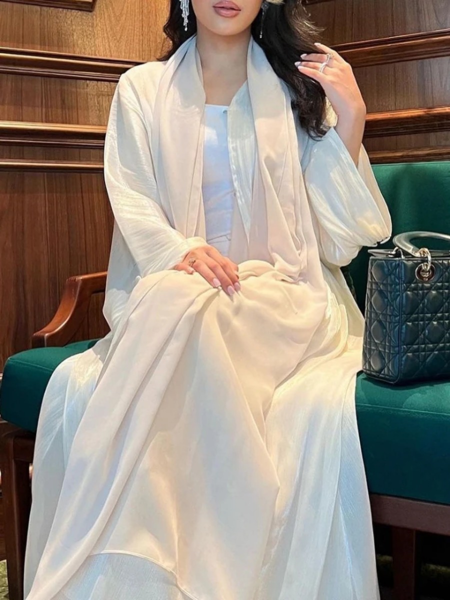 Eid soyeux Abayas pour femmes musulman Jalabiya Ramadan Robe bouton manches Ramadan Caftan robes de soirée Robe Largo Cardigan
