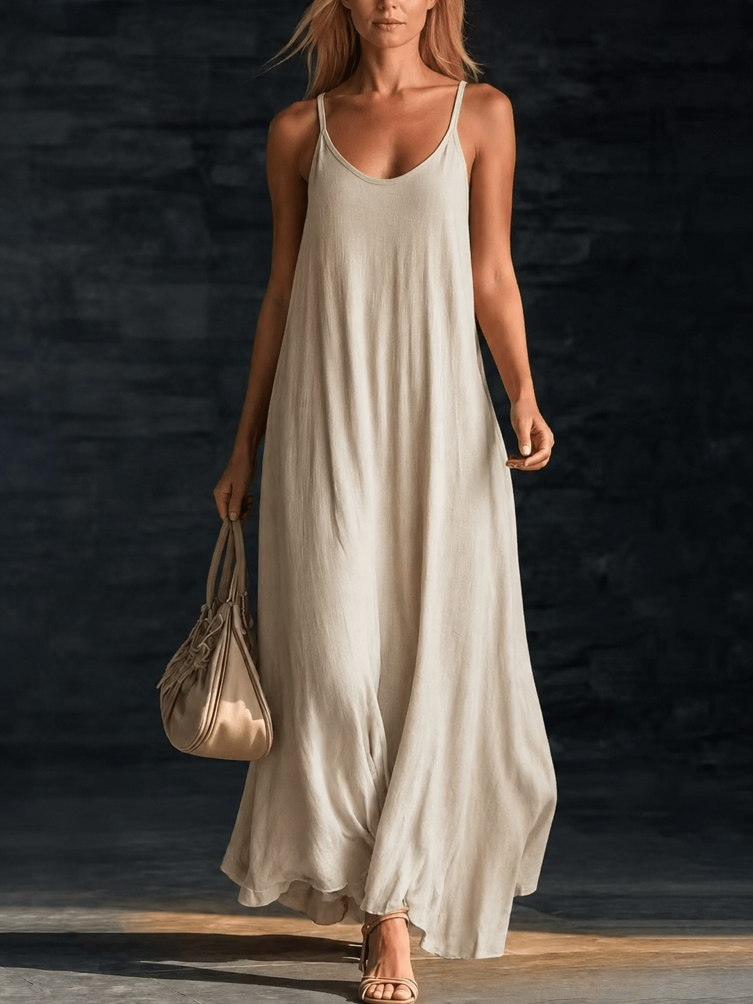 Robe longue ample pour femme avec fines bretelles