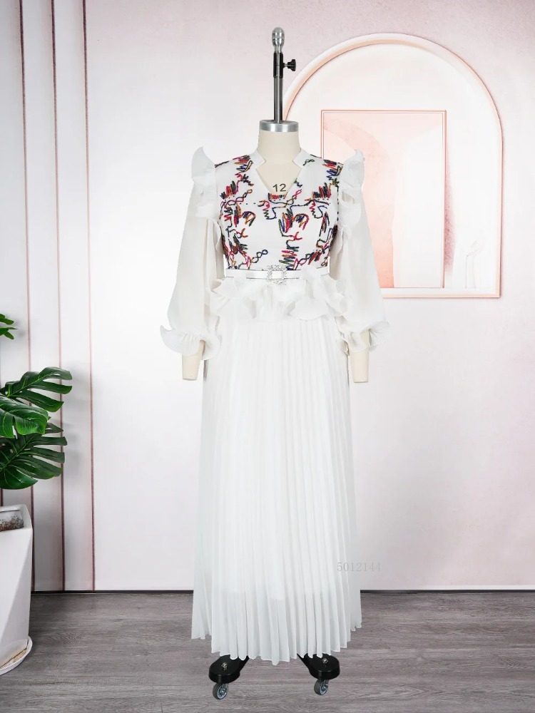 Robes longues en mousseline de soie printemps 2026, élégantes, pour femmes, mariage, fête d'anniversaire, robe plissée maxi, vêtements africains, abaya Dubaï, kaftan