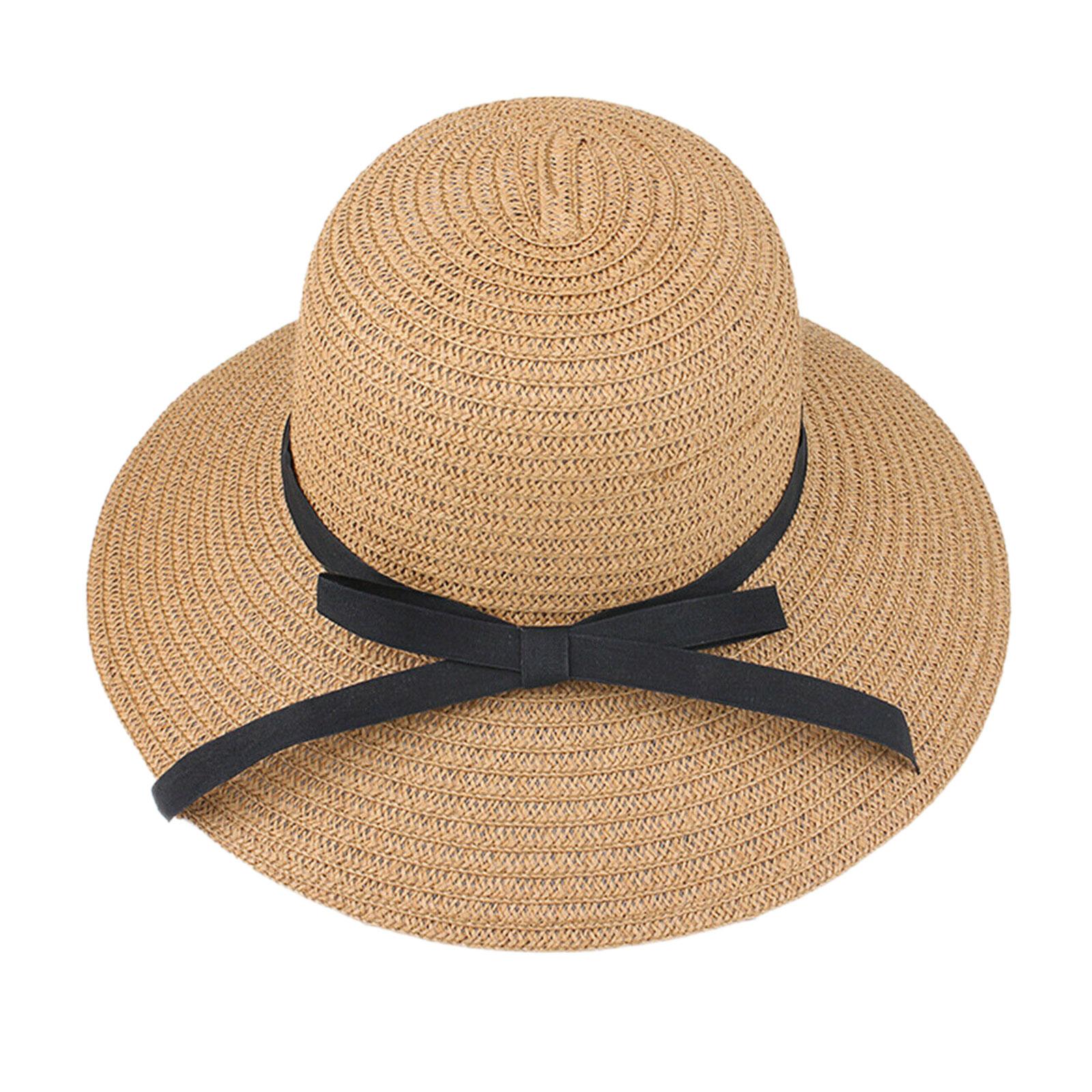 Chapeaux de plage pour femmes adultes, casquettes de protection solaire simples, chapeaux de paille d'été pour femmes, chapeaux de soleil pliables avec nœud pour voyage