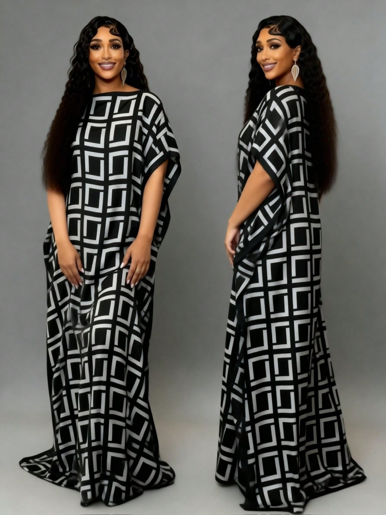 Robe Kaftan Élégante Grande Taille en Soie Style Moyen-Orient avec Foulard Imprimé Africain, Ensemble 2 Pièces Tendance pour Femme