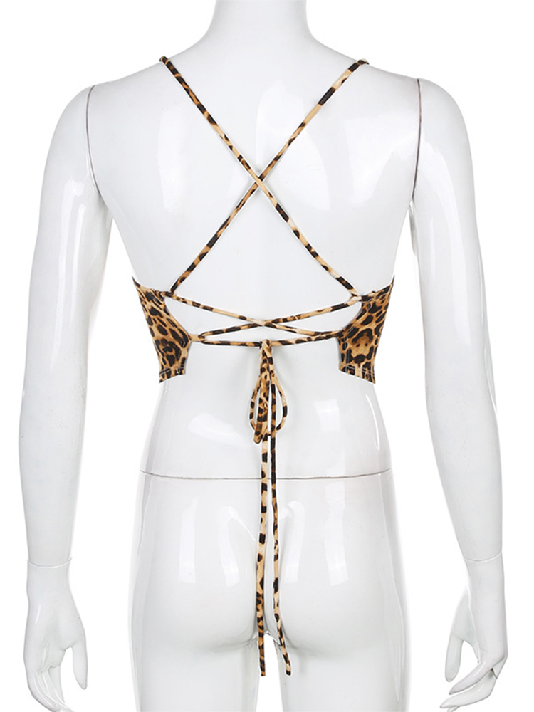 Top court à lacets motif léopard pour femmes, bralette dos nu, haut court, précieux, sexy, tenues rave, fibrCross, streetwear, été