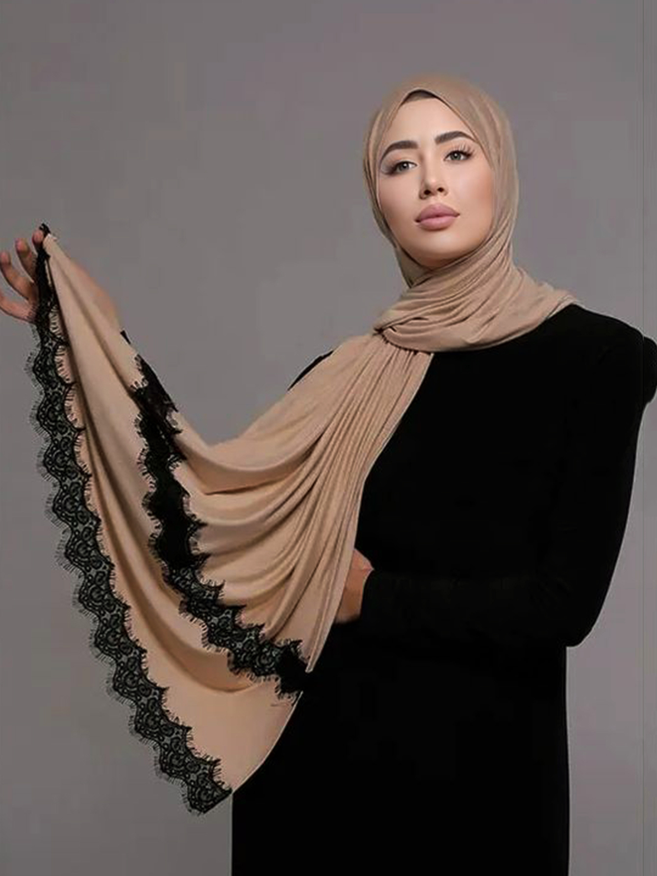 Nouveau Jersey Hijab avec dentelle longue châle musulman plaine doux écharpe Turban bandeau pour femmes afrique bandeau 170x60 cm