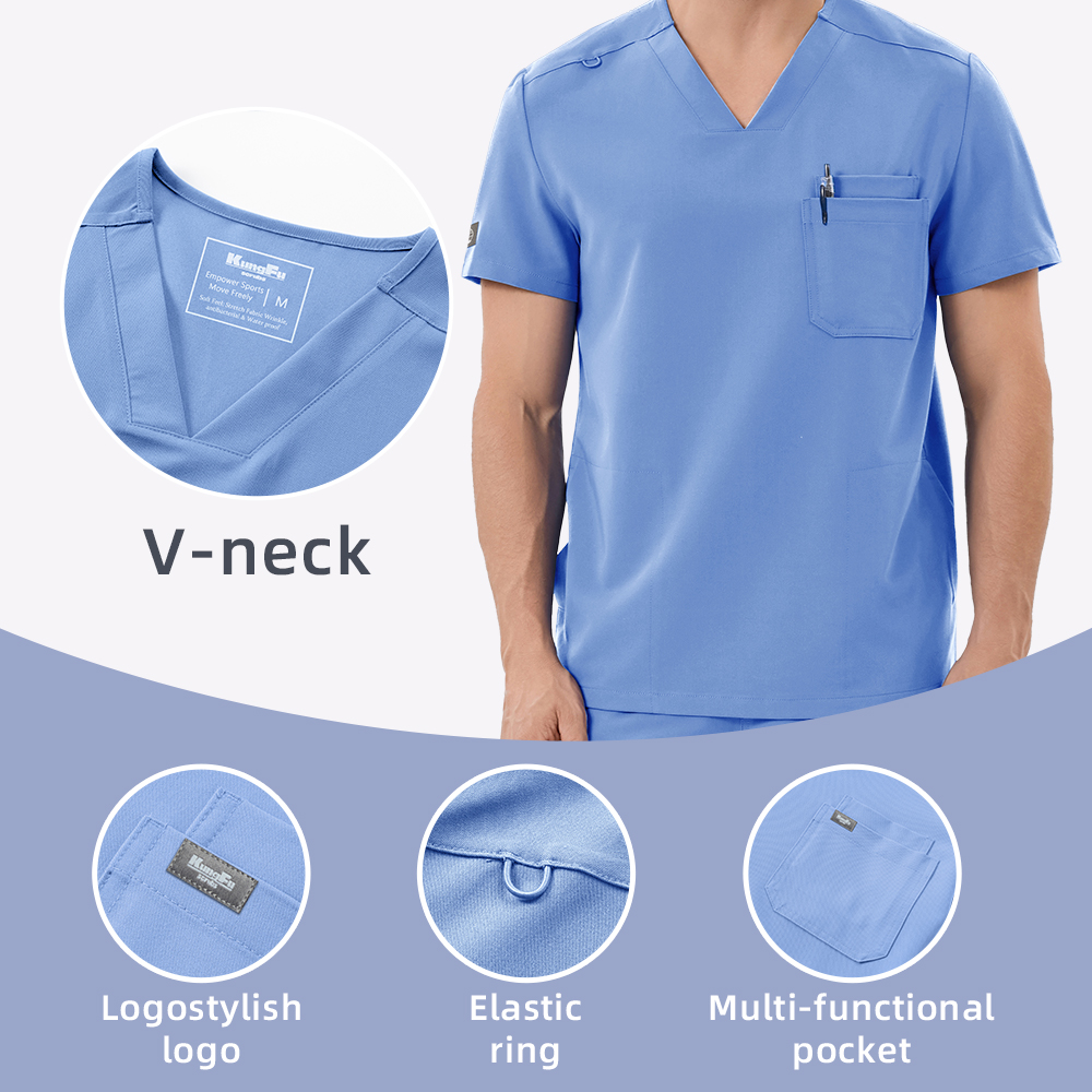 Tenue chirurgicale KUNGFU SCRUBS pour hommes – Ensemble de blouses et pantalons médicaux doux, confortables et antibactériens pour le personnel de santé