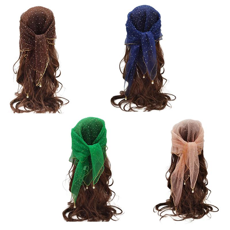 Foulard carré respirant en soie orné de strass, couleur unie, fin et tendance, pour femme, protection quotidienne, très populaire