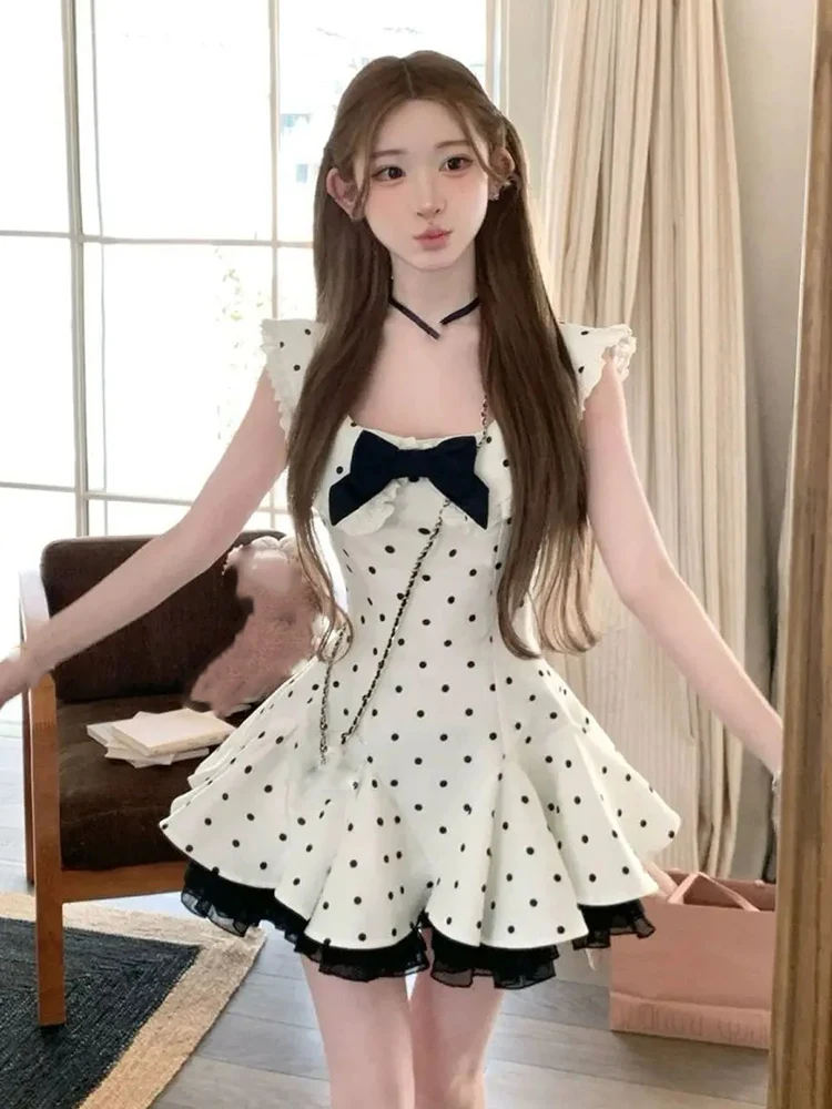 Robe moulante robes De Mujer nœud jarretelle douce moelleux princesse français à pois robe été Boho robe