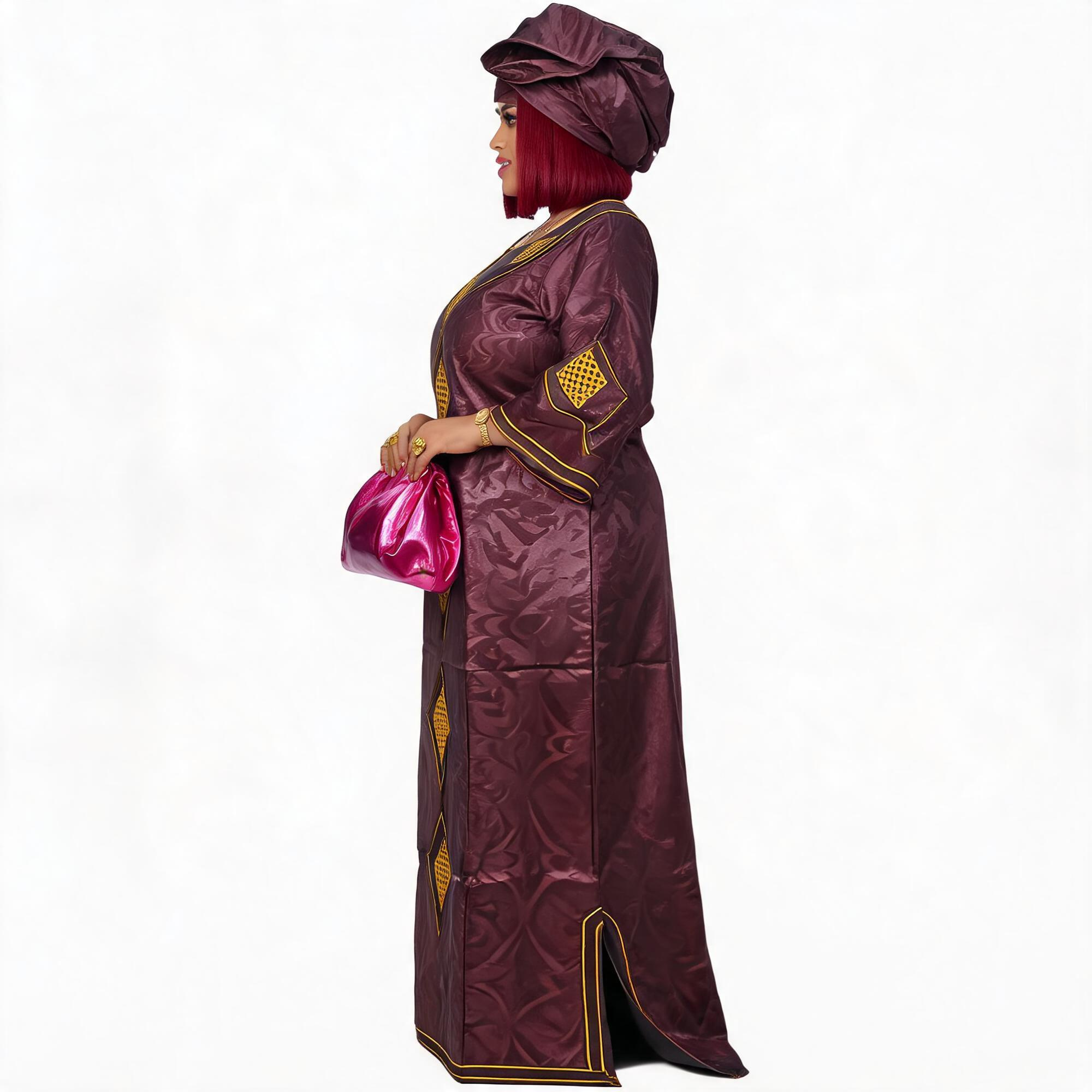 Robes africaines pour femmes, grandes tailles, en tissu Bazin Riche, avec broderies, robe longue et écharpe.