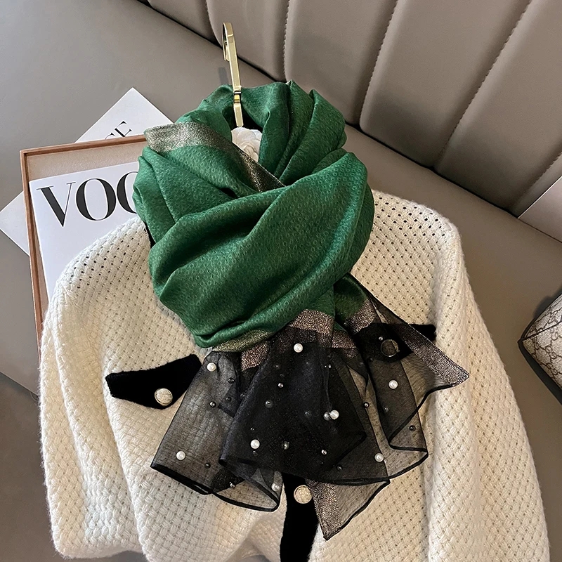 Marque de luxe femmes écharpe mince été dame plage châle foulards avec perle mode musulmane Foulard femme Hijab Foulard