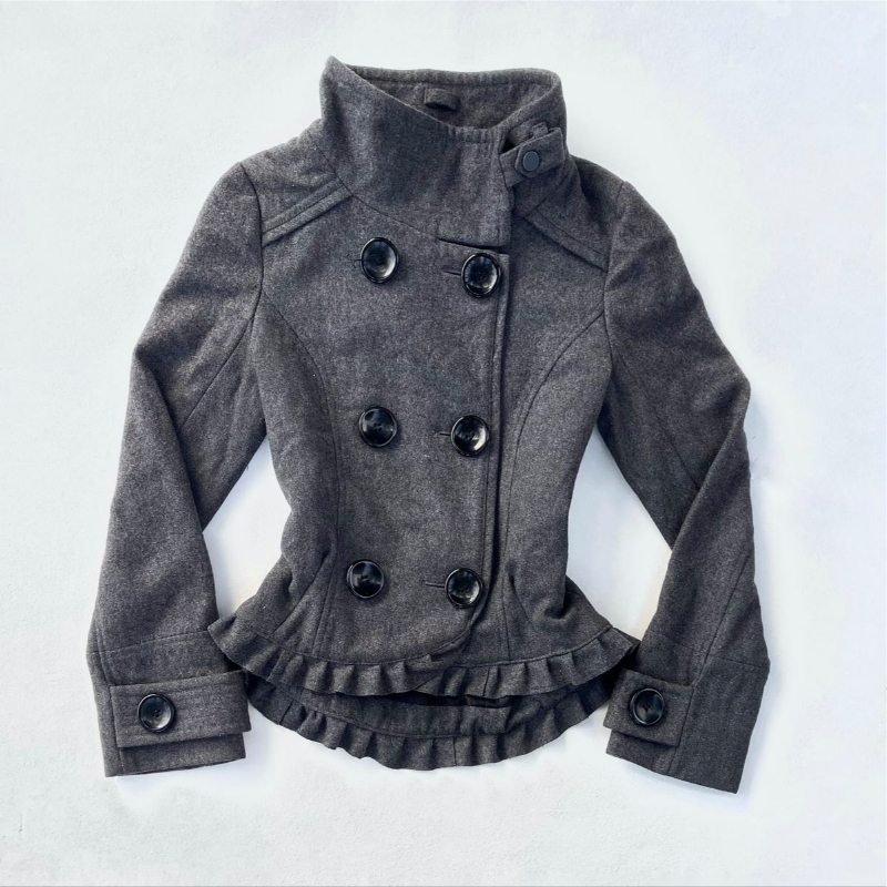 Manteau d'hiver rétro pour femme, style Y2K vintage, en laine, col montant, double boutonnage, coupe ajustée, streetwear, style sweetcool punk, mode high street