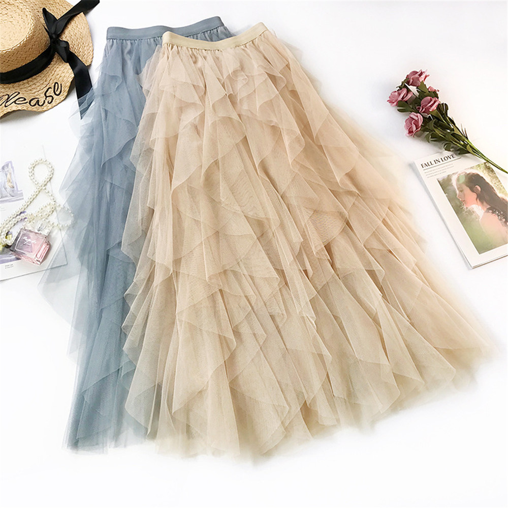 Jupe longue en tulle tutu tendance pour femme, jupe plissée taille haute noire et rose style coréen printemps-été 2022