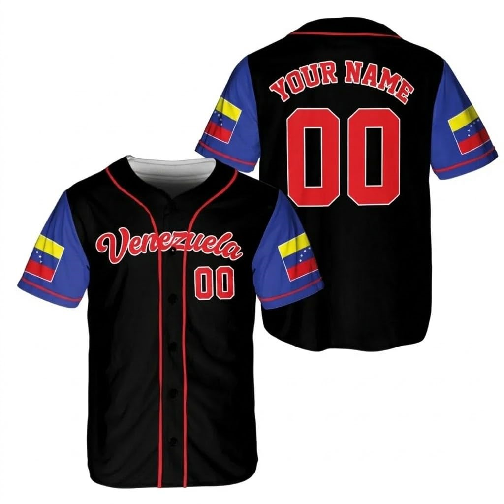 Maillot de baseball du Venezuela tendance, maillot de sport personnalisé avec nom et numéro, chemise de baseball du Venezuela, chemise fierté du drapeau du Venezuela