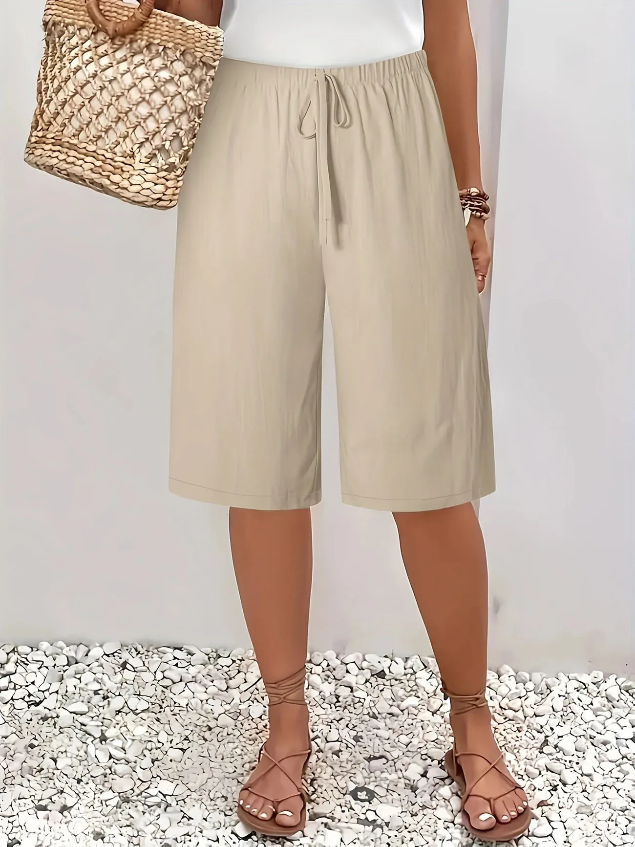 Pantalon cinq-quarts décontracté pour femmes, couleur unie, taille moyenne, vêtements de Style européen et américain pour femmes