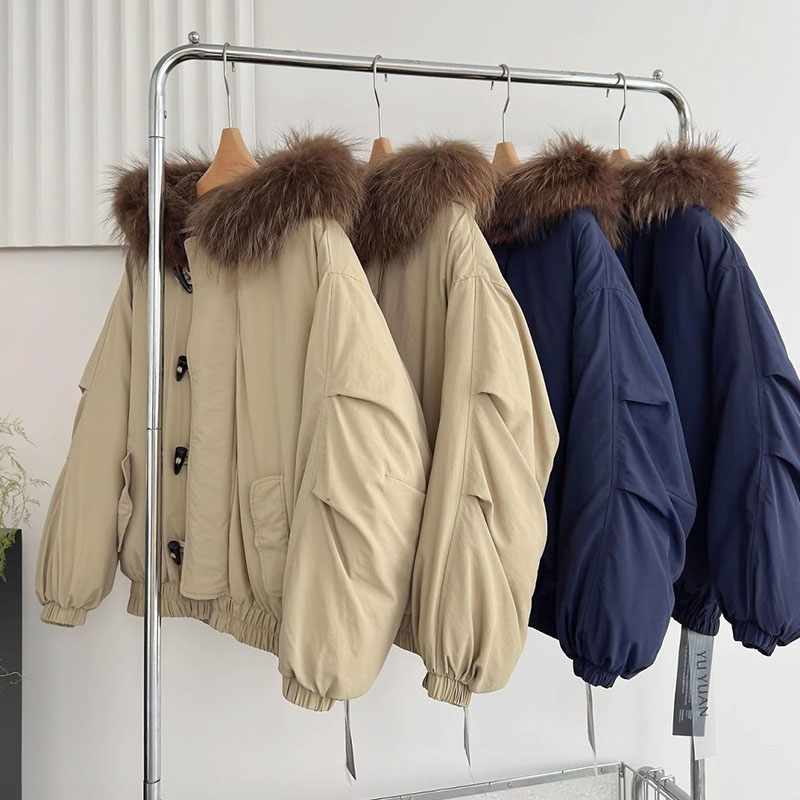 Hiver 2026 Nouvelle Veste Chaude en Coton Matelassé pour Femmes, Chic, à Capuche en Corne, Grand Col en Fourrure, Manteau Parka, Doudoune, Vêtement d'Extérieur Rembourré en Coton
