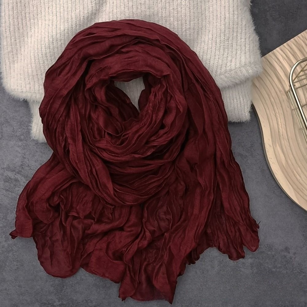 Écharpe polyvalente en coton et lin vintage, plissée et imprimée, de marque de luxe rétro, longue écharpe châle pour le printemps, l'automne et l'hiver