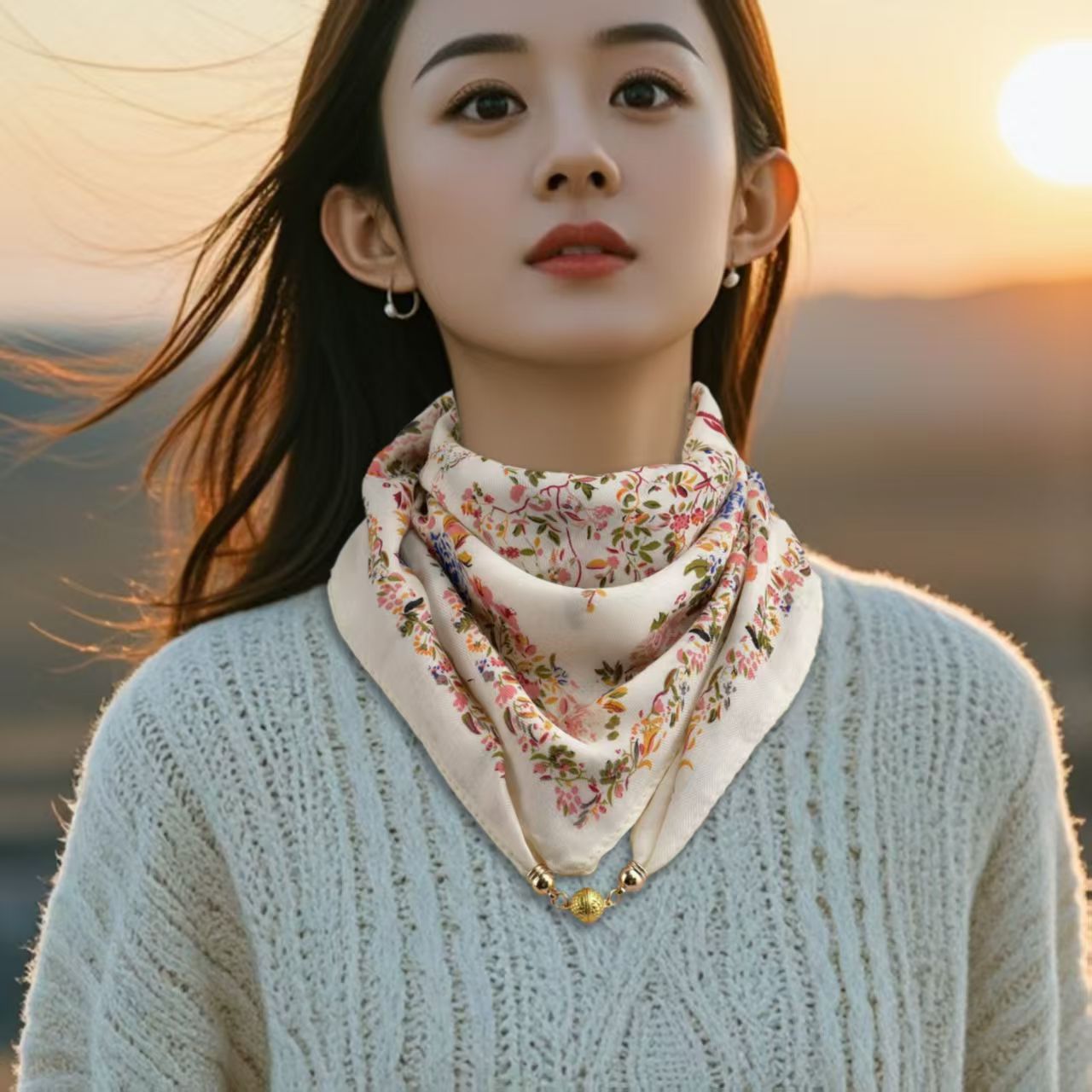 Écharpe de Protection du cou triangulaire magnétique pour femmes, Design de luxe, écharpe en coton et lin, écharpe de cou haut de gamme, Bandana printemps automne