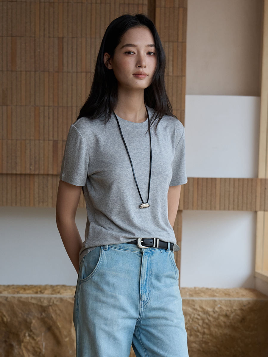 T-shirt à manches courtes en soie et laine pour femme, col rond, coupe ample, doux, basique, été