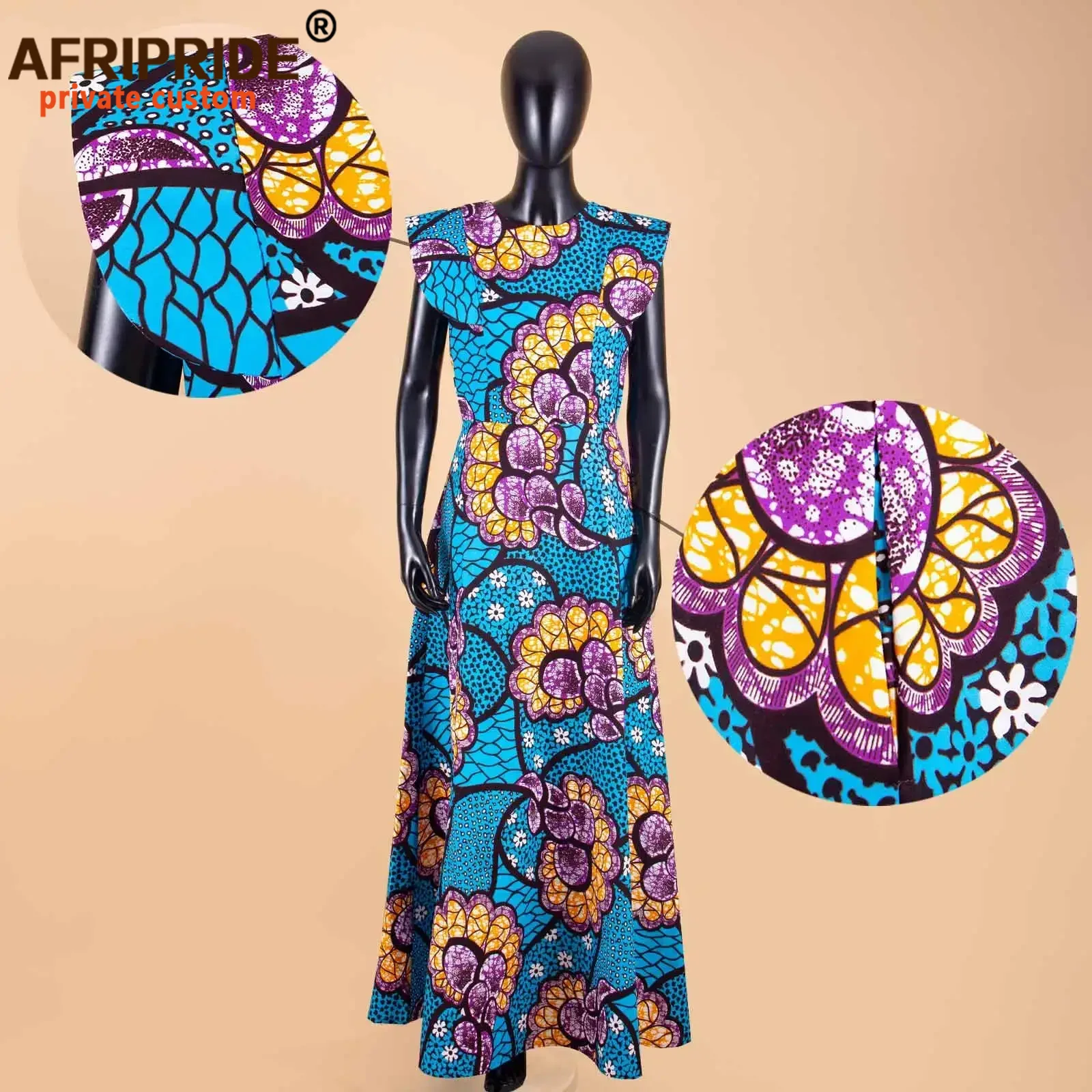 AFRIPRIDE-Robe africaine en coton pour femmes, vêtement imprimé Dashiki, manches courtes, col rond, longueur au sol, ligne A, A1825017