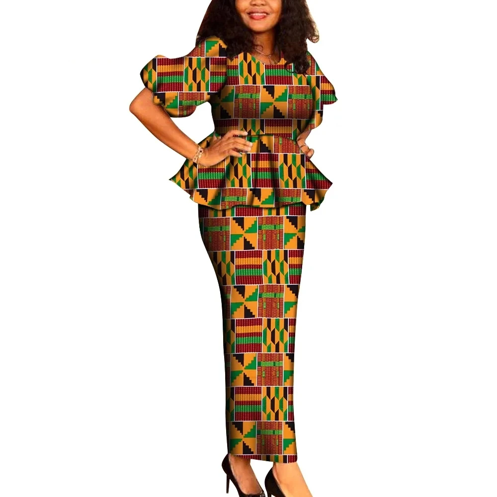 Ensemble de jupe et de Y drapée africaine en coton pour femmes, vêtements éducatifs de bureau, Ankara Dashiki, WY6707, 2 pièces