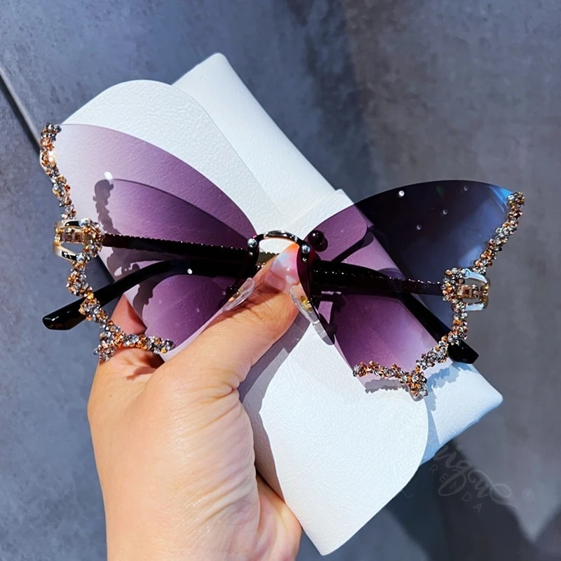 Lunettes de soleil papillon de luxe pour femme, monture sans bords, surdimensionnées, style vintage, verres océaniques
