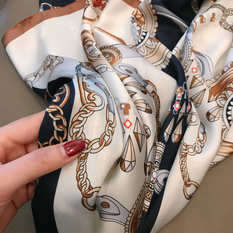 Foulard de luxe en soie imitée pour Femme, grand châle imprimé, écharpe carrée, Bandana, 90x90cm