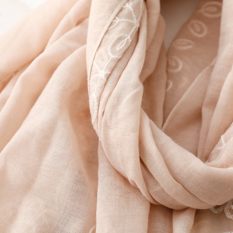 Écharpe florale brodée rose clair pour femmes, châle léger et doux, 180x88cm, foulard tendance pour tenues décontractées quotidiennes