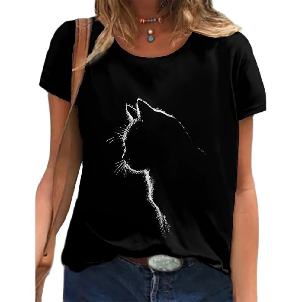 Mode femmes t-shirt chemisier à manches courtes T-Shirts Vintage Y2k Harajuku 3D chat impression vêtements noir Kawaii T-Shirts pour les femmes 2025